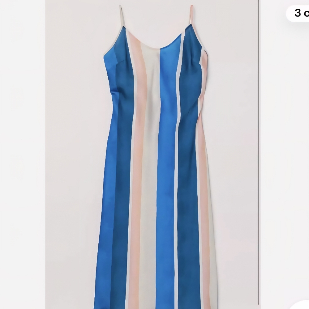 H&M LemLem Blue Strip Slip Midi Dress